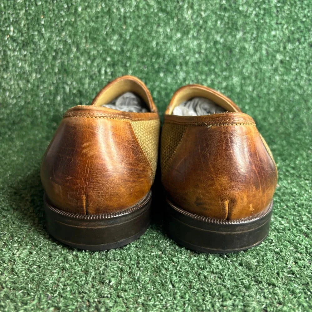 Johnston & Murphy‎ Cellini Woven Leather Penny Loafers Dress Shoes Tan Mens 11.5